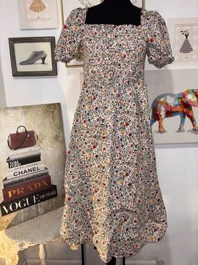 Ann Taylor Factory White Floral Asymmetrical Midi Dress